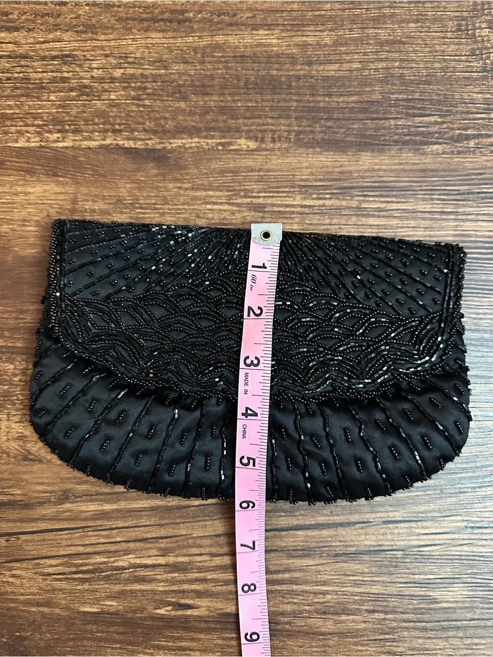 La Regale Black Beaded Chain-Strap Evening Bag Clutch Purse Vintage